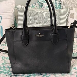 kate spade Black Leather Satchel with Gold Logo